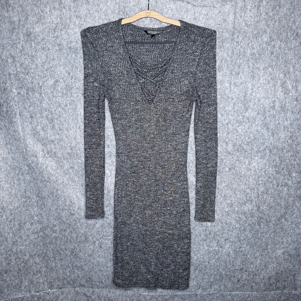 Christian Siriano New York Heather Grey Rib Knit Sweater Dress- Sz S